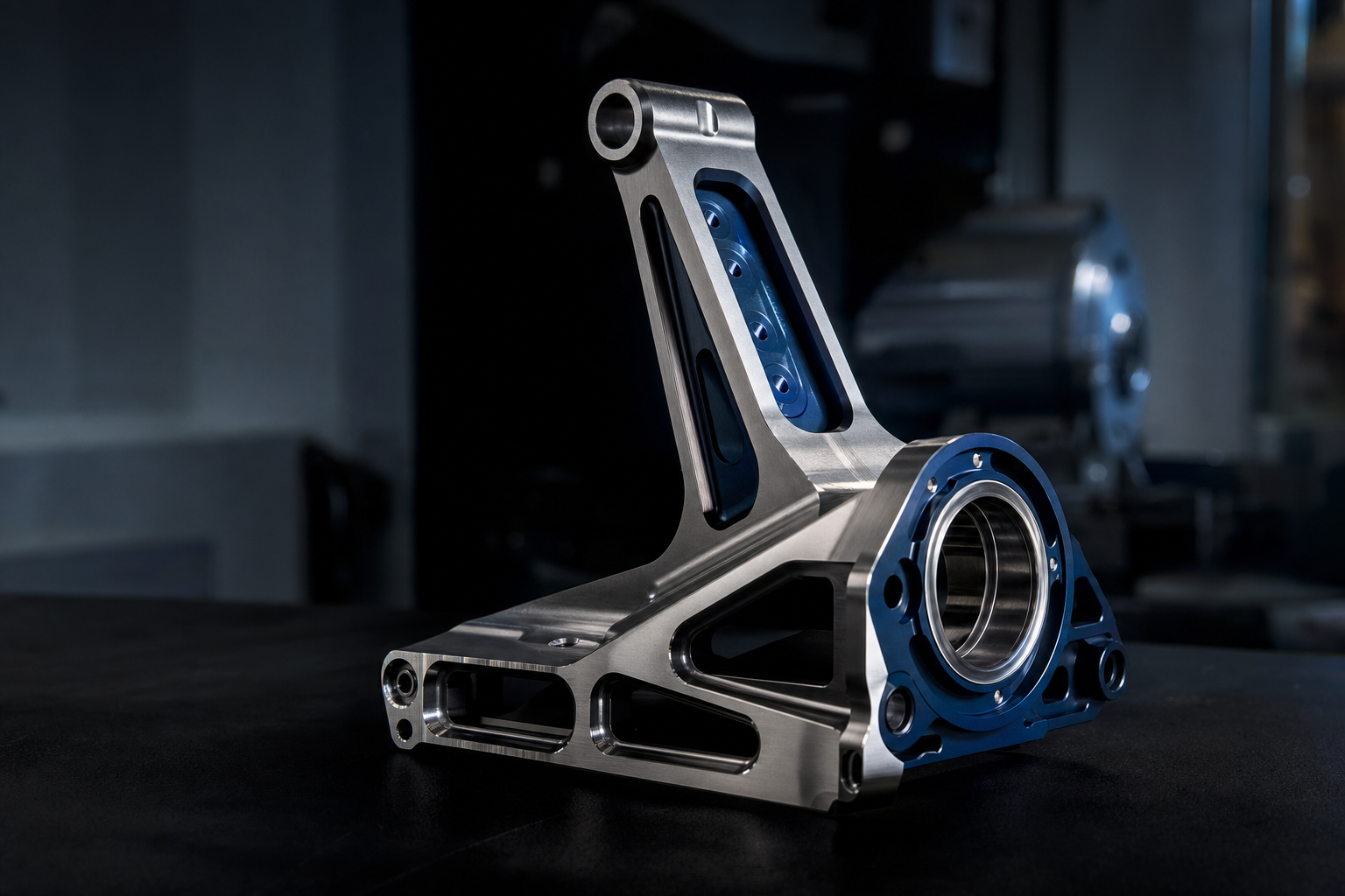 Precision-machined aerospace bracket with intricate pocketing